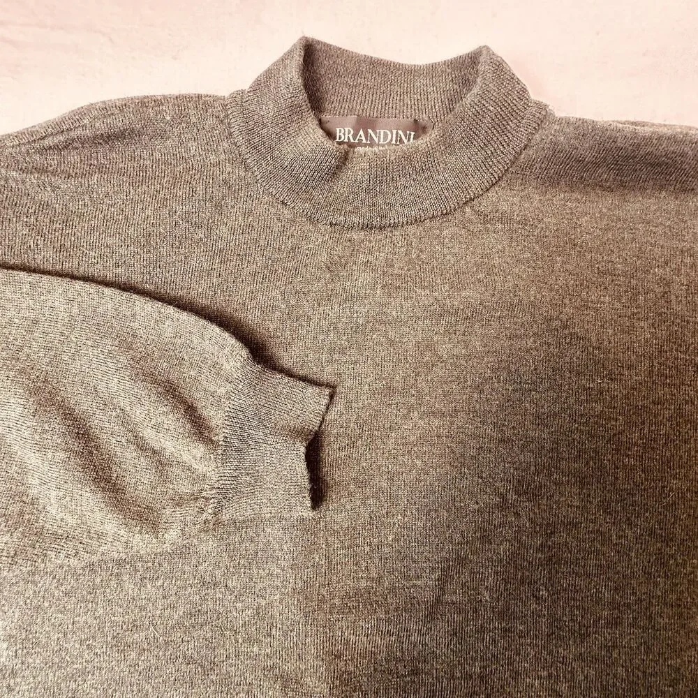 Brandini Made In Italy Merino Wool Mens L Mock Neck Sweater Green